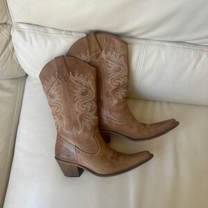 Classic Brown Leather Western Heeled Boots